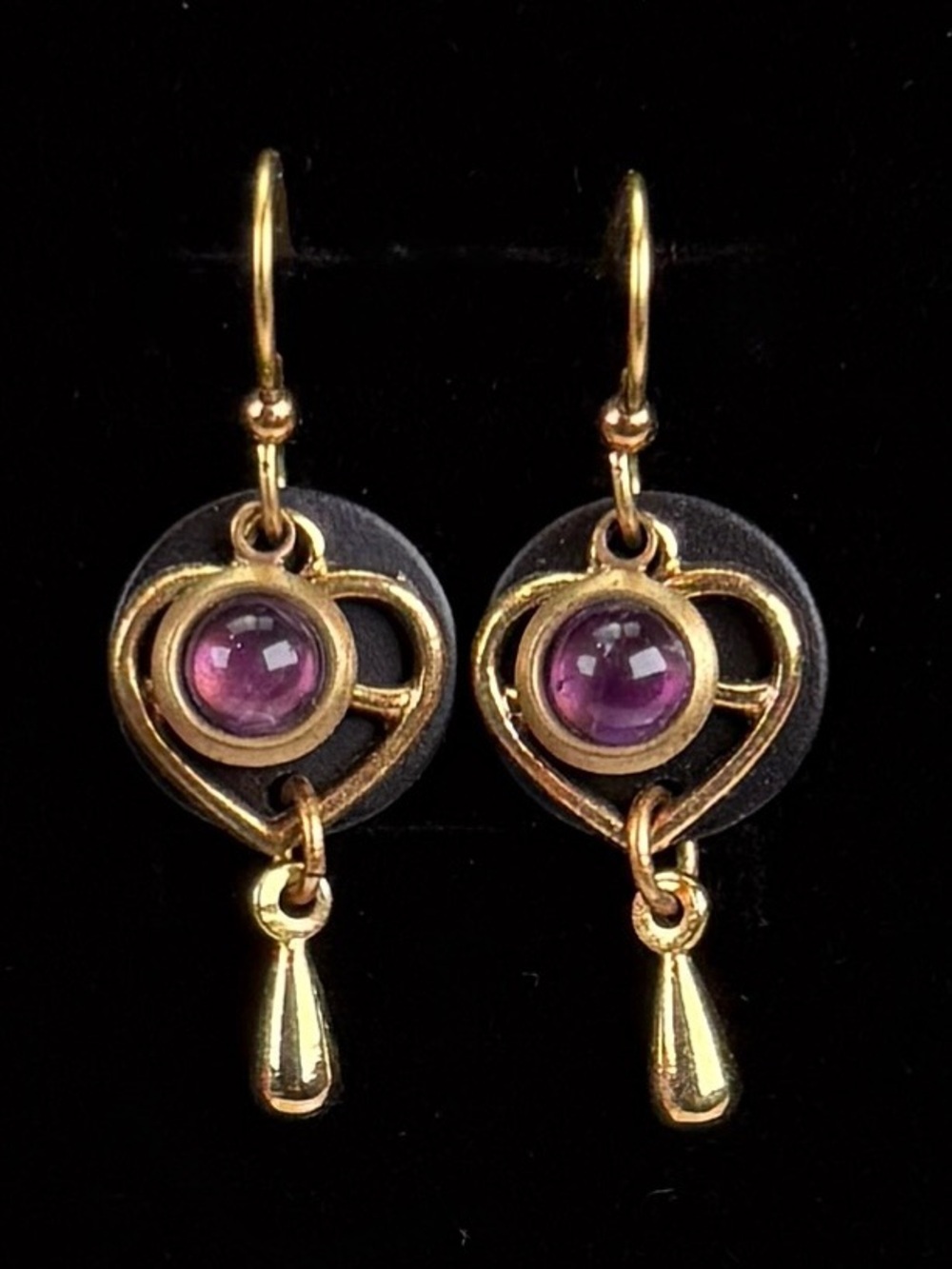 Goldtone Black and Purple Dainty Lightweight Pierced Drop Earrings